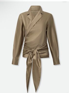 Jarbo Torino Dupioni Structured Silk Wrap Long Sleeve Top in Quartz size Medium